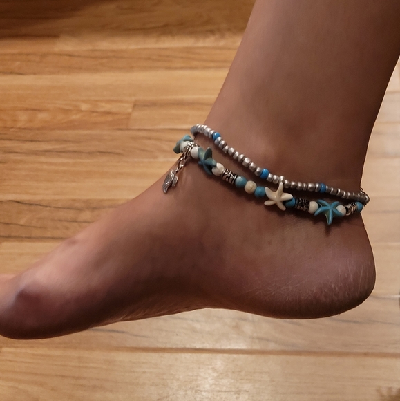 Fashion Beach Double Anklet Conch Starfish Rice Bead Bracelet - Picture 3 of 4